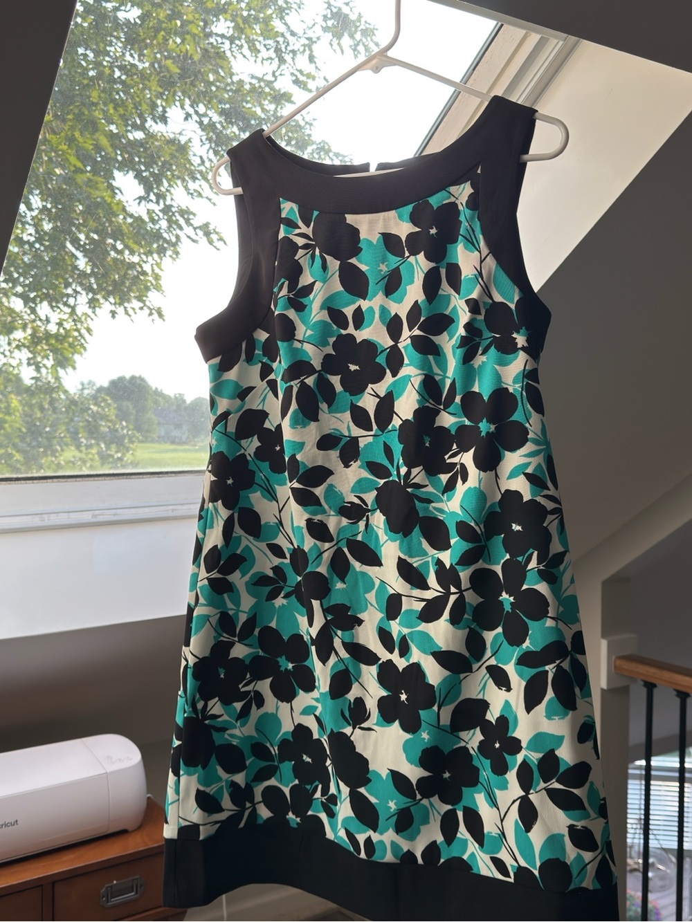 Jessica Howard Floral Sheath Dress Size 14 Teal Black Sleeveless